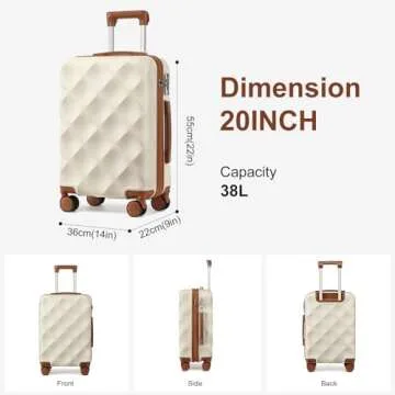 Somago Luggage Sets 20in Carry on Suitcase with TSA Lock YKK Zipper Spinner Wheels ABS Hardside Luggage 3 Piece Weekender Bags Travel Set,Beige