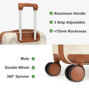 Somago Luggage Sets 20in Carry on Suitcase with TSA Lock YKK Zipper Spinner Wheels ABS Hardside Luggage 3 Piece Weekender Bags Travel Set,Beige