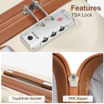 Somago Luggage Sets 20in Carry on Suitcase with TSA Lock YKK Zipper Spinner Wheels ABS Hardside Luggage 3 Piece Weekender Bags Travel Set,Beige