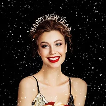 lycycse Happy New Year Headband Tiara Christmas Rhinestone Hairband Shiny Crystal Headpiece Headdress 2023 New Year Eve Party Supplies Favors Decorations