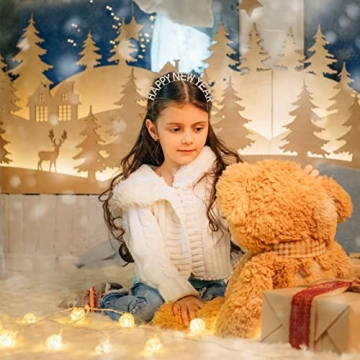 lycycse Happy New Year Headband Tiara Christmas Rhinestone Hairband Shiny Crystal Headpiece Headdress 2023 New Year Eve Party Supplies Favors Decorations