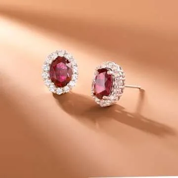 Elegant Ruby and Sapphire Halo Stud Earrings for Women