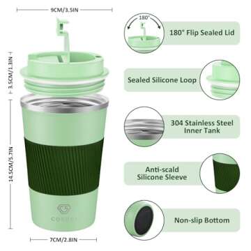 12 oz Stainless Steel Vacuum Insulated Tumbler - Coffee Travel Mug Spill Proof with Lid - Thermos Cu...