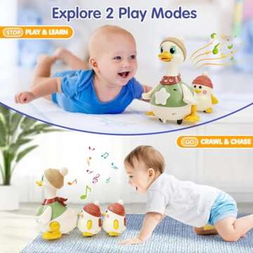 HOLA Baby Toys 6-12 Months Musical Dancing Duck Toy Set with Mama and Baby Tummy Time Toys, Crawling...