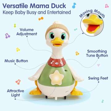 HOLA Baby Toys 6-12 Months Musical Dancing Duck Toy Set with Mama and Baby Tummy Time Toys, Crawling and Interaction Modes 1 Year Old Girl Boy Baby Easter Gifts Stocking Stuffers