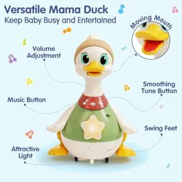 HOLA Baby Toys 6-12 Months Musical Dancing Duck Toy Set with Mama and Baby Tummy Time Toys, Crawling and Interaction Modes 1 Year Old Girl Boy Baby Easter Gifts Stocking Stuffers
