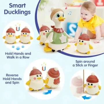 HOLA Baby Toys 6-12 Months Musical Dancing Duck Toy Set with Mama and Baby Tummy Time Toys, Crawling and Interaction Modes 1 Year Old Girl Boy Baby Easter Gifts Stocking Stuffers