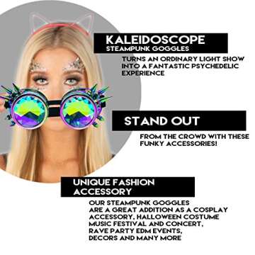 Steampunk Goggles - Steampunk Accessories Rave Goggles - Karl Jacobs Cosplay Goggles for Burning Man, Halloween, Drunk Kaleidoscope Steampunk Glasses