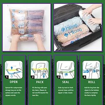HIBAG 8 Compression Bags, Travel Essentials, Vacuum Packing Space Saver Bags for Cruise Travel Accessories (8-Pack)