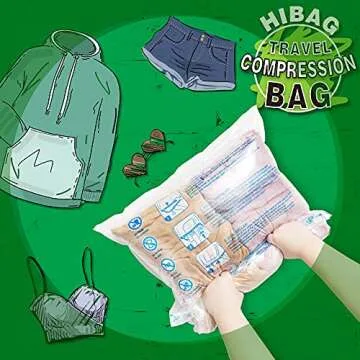 HIBAG 8 Compression Bags, Travel Essentials, Vacuum Packing Space Saver Bags for Cruise Travel Accessories (8-Pack)