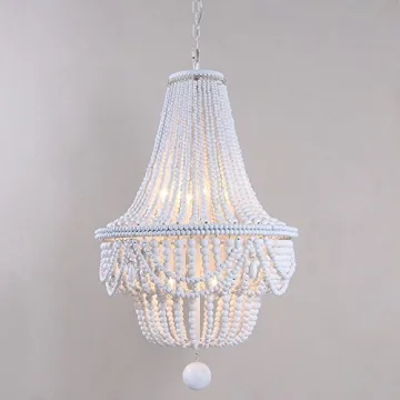 LOVEDIMA Retro Classic Wood Beaded Basket 8-Light Chandelier