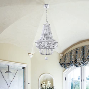 LOVEDIMA Retro Classic Wood Beaded Basket 8-Light Chandelier