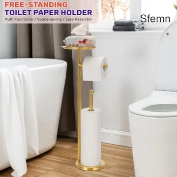 Sfemn Gold Toilet Paper Holder with Top Tray Storage