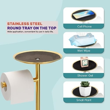 Sfemn Gold Toilet Paper Holder with Top Tray Storage