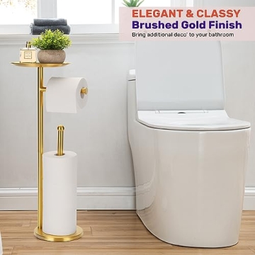 Sfemn Gold Toilet Paper Holder with Top Tray Storage