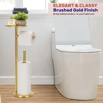 Sfemn Gold Toilet Paper Holder with Top Tray Storage