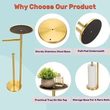 Sfemn Gold Toilet Paper Holder with Top Tray Storage