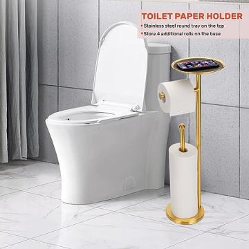 Sfemn Gold Toilet Paper Holder with Top Tray Storage