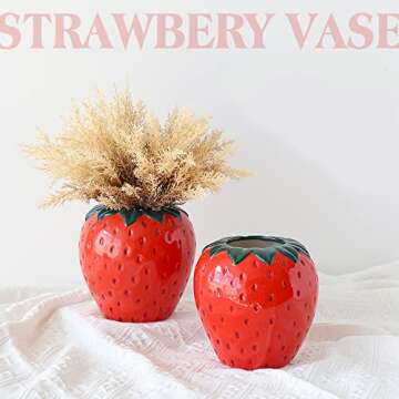 Strawberry Decor Kawaii Ceramic Decorative Vase for Danish Pastel Room Trendy Unique Home Kitchen De...
