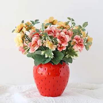 Strawberry Decor Kawaii Ceramic Decorative Vase for Danish Pastel Room Trendy Unique Home Kitchen Decorations Gifts