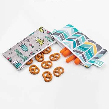 Bumkins Reusable Snack Bags, for Kids School Lunch and for Adults Portion, Washable Fabric, Waterpro...