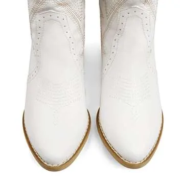 Zzheels Women Mid-calf Cowboy Boots Pointy Toe Boots Embroidered Western Cowgirl Boots Chunky Heels ...