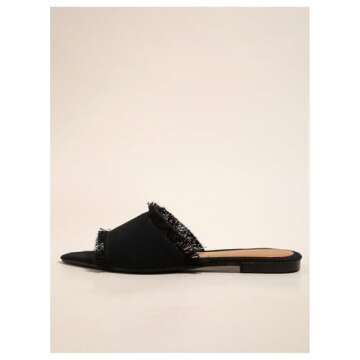 Verdusa Women's Pointed Toe Denim Flat Sandals Open Toes Slip On Summer Flats Black 6.5