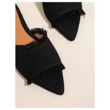 Verdusa Women's Pointed Toe Denim Flat Sandals Open Toes Slip On Summer Flats Black 6.5