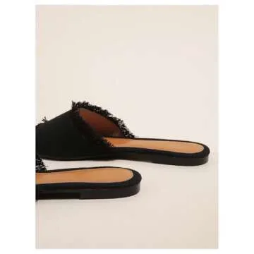 Verdusa Women's Pointed Toe Denim Flat Sandals Open Toes Slip On Summer Flats Black 6.5