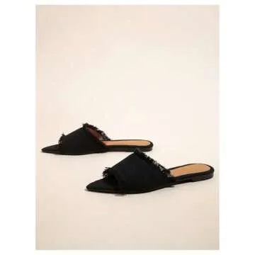 Verdusa Women's Pointed Toe Denim Flat Sandals Open Toes Slip On Summer Flats Black 6.5