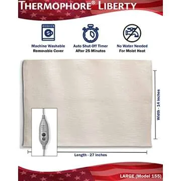 Assembled in The USA - Thermophore Liberty 2 - Moist Heating pad for Arthritis, Back, Neck, Shoulder Pain and Cramps Relief - Electric, 3 Temperature Settings with auto Shut Off, Large 14" x 27"