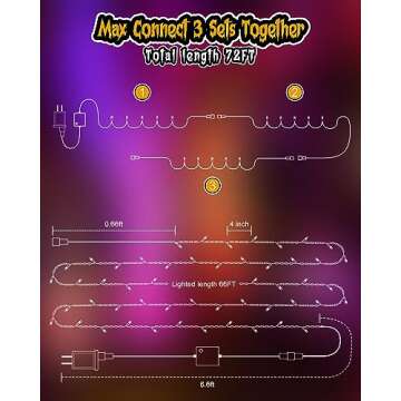 66FT Purple & Orange Halloween Lights, 200 LED Halloween Fairy String Lights with 8 Modes, Plug in Orange Purple Hanging Twinkle Lights for Halloween Party, Garden, Bedroom, Halloween Decorations