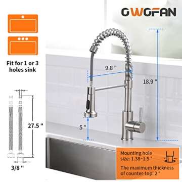 OWOFAN Kitchen Faucet Low Lead Commercial Solid Brass Single Handle Single Lever Pull Out Pull Down Sprayer Spring Kitchen Sink Faucet, Brushed Nickel Kitchen Faucets 866053SN