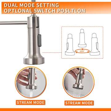 OWOFAN Kitchen Faucet Low Lead Commercial Solid Brass Single Handle Single Lever Pull Out Pull Down Sprayer Spring Kitchen Sink Faucet, Brushed Nickel Kitchen Faucets 866053SN