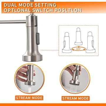 OWOFAN Kitchen Faucet Low Lead Commercial Solid Brass Single Handle Single Lever Pull Out Pull Down Sprayer Spring Kitchen Sink Faucet, Brushed Nickel Kitchen Faucets 866053SN