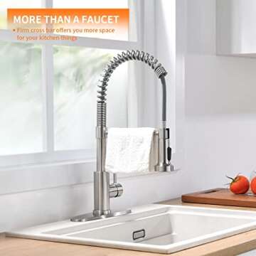 OWOFAN Kitchen Faucet Low Lead Commercial Solid Brass Single Handle Single Lever Pull Out Pull Down Sprayer Spring Kitchen Sink Faucet, Brushed Nickel Kitchen Faucets 866053SN