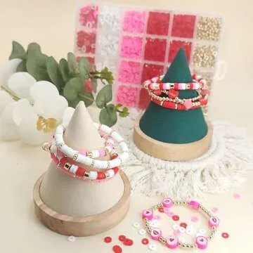 MIIIM Red Clay Bracelet Kit - Heishi Beads, Clay Charms, Gold Spacer Beads - Jewelry Making & Friend...