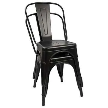 Furmax Metal Dining Chair Indoor-Outdoor Use Stackable Classic Trattoria Chair Chic Dining Bistro Cafe Side Metal Chairs Set of 4 (Black)