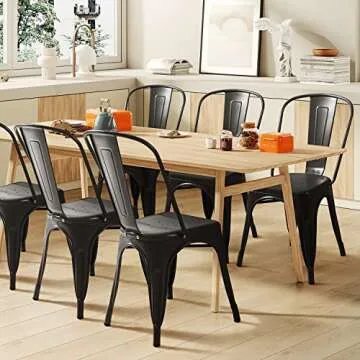 Furmax Metal Dining Chair Indoor-Outdoor Use Stackable Classic Trattoria Chair Chic Dining Bistro Cafe Side Metal Chairs Set of 4 (Black)