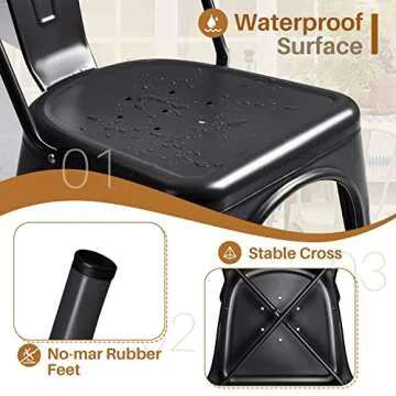 Furmax Metal Dining Chair Indoor-Outdoor Use Stackable Classic Trattoria Chair Chic Dining Bistro Cafe Side Metal Chairs Set of 4 (Black)