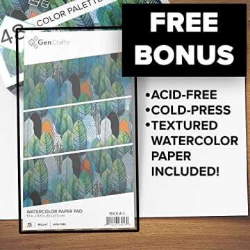 GenCrafts Watercolor Paint Palette 48 Premium Colors with Paper Pad - 2 Refillable Brush Pens - 15 Sheets of Water Color Paper