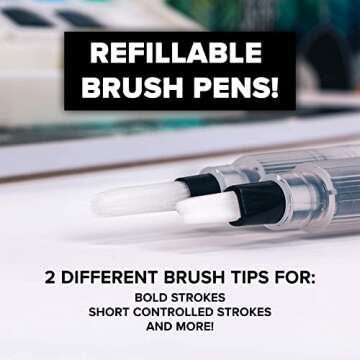 GenCrafts Watercolor Paint Palette 48 Premium Colors with Paper Pad - 2 Refillable Brush Pens - 15 Sheets of Water Color Paper