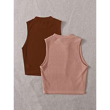 Milumia Women's 2 Packs Ribbed Knit Mock Neck Sleeveless Casual Basic Tank Top - Stylish, Comfortabl...