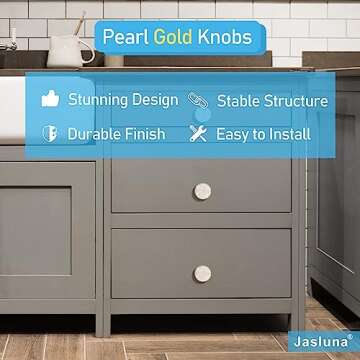 Jasluna Pearl Gold Knobs for Dresser Drawers, 12-Pack Brushed Brass Cabinet Knobs Pulls, 1-1/4-Inch ...