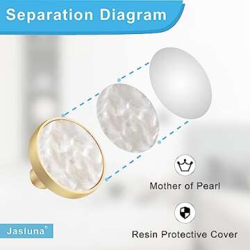 Jasluna Pearl Gold Knobs for Dresser Drawers, 12-Pack Brushed Brass Cabinet Knobs Pulls, 1-1/4-Inch knobs for Kitchen Bathroom, Decorative Furniture Hardware