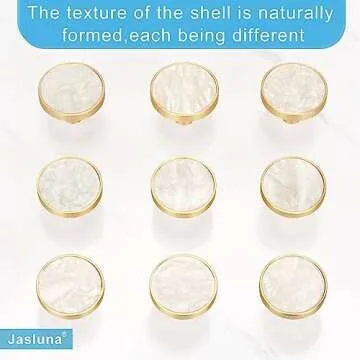 Jasluna Pearl Gold Knobs for Dresser Drawers, 12-Pack Brushed Brass Cabinet Knobs Pulls, 1-1/4-Inch knobs for Kitchen Bathroom, Decorative Furniture Hardware