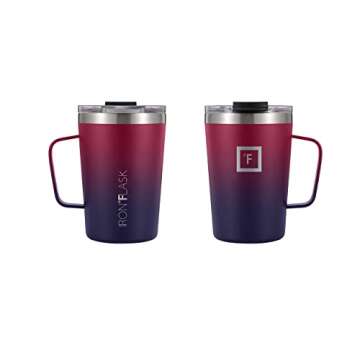 IRON °FLASK Grip Coffee Mug - Leak Proof, Vacuum Insulated Stainless Steel Bottle, Double Walled, Thermo Travel, Hot Cold, Water Metal Canteen - Dark Rainbow, 12 Oz - Classic Bottom
