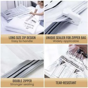 TAILI Long Side Zip Vacuum Storage Bags for Clothing