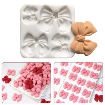 Fondant Bow Molds, 2 Pcs Mini Bow Silicone Fondant Molds Bow Molds for Chocolate Cartoon Bow Silicone Mold for Cupcake Cake Candy Chocolate Pudding Decoration