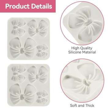 Fondant Bow Molds, 2 Pcs Mini Bow Silicone Fondant Molds Bow Molds for Chocolate Cartoon Bow Silicone Mold for Cupcake Cake Candy Chocolate Pudding Decoration
